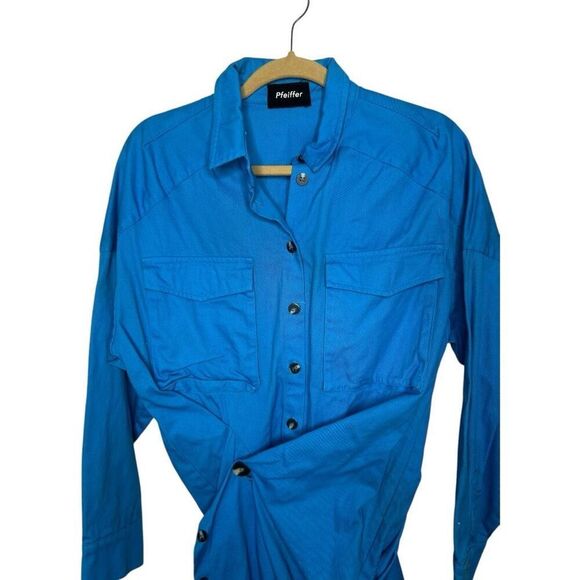 Pfifer Forbes Mini Dress in Pool Blue Size M Revolve Shirt Classic Asymmetrical - Picture 6 of 14